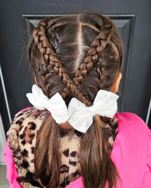 Double Heart Braids with Bow Clips