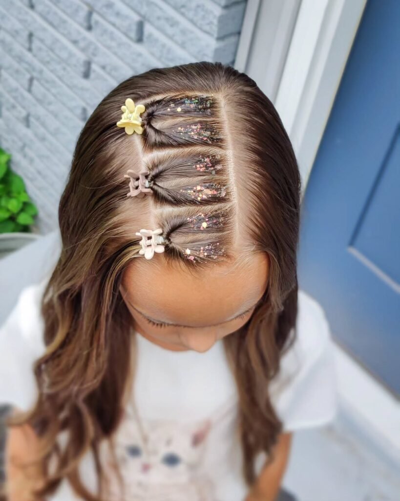 Glitter Ponytail with Butterfly Clips