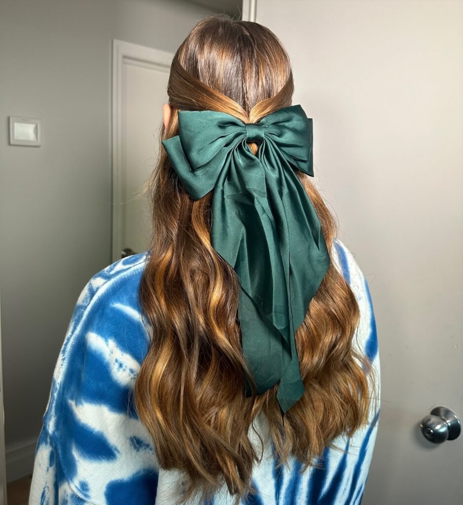 Green Bow Half-Updo hairstyle