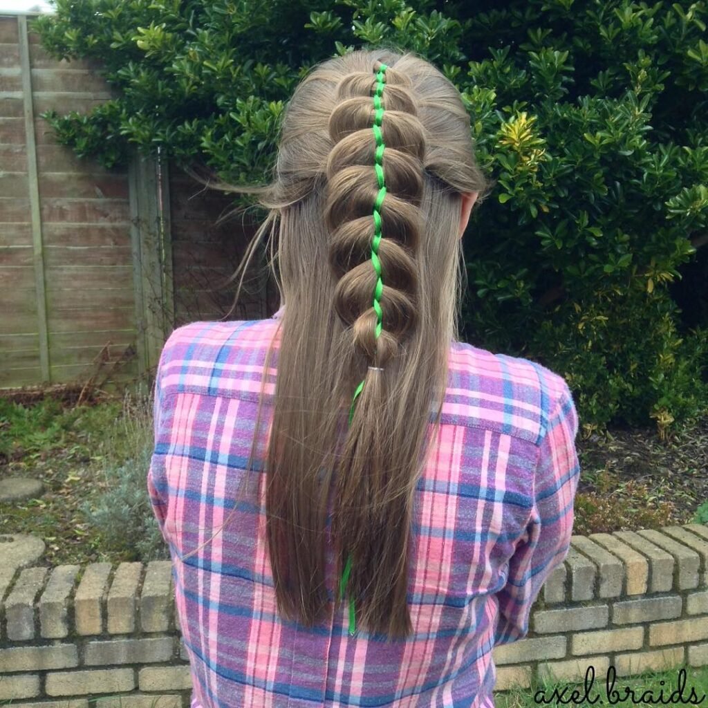 Green Ribbon Braided Hairstyle