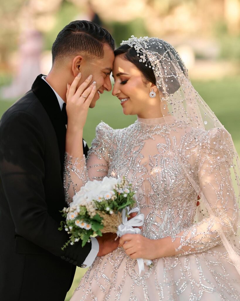 Embellished Veil with Beaded Crown and Low Waves