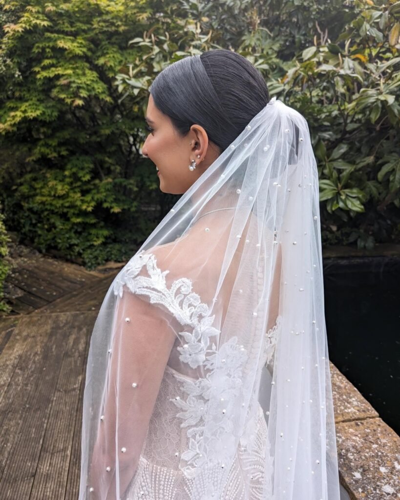 Sleek Center-Part with Classic Drop Veil