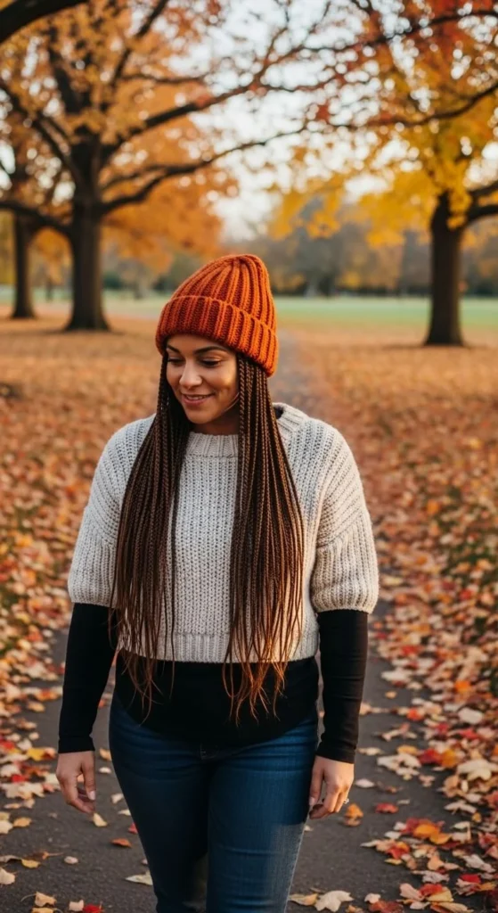 Box Braids Styled with a Beanie