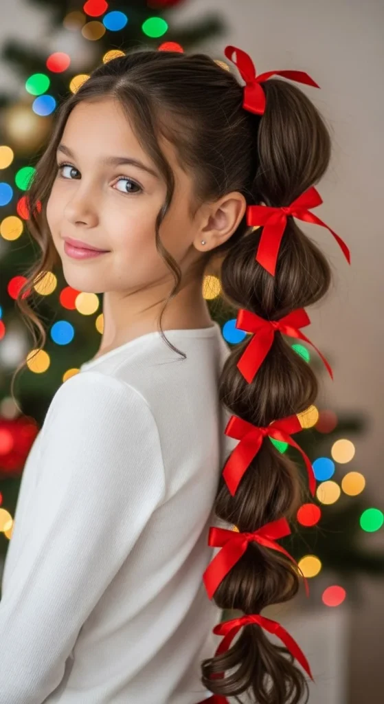 Bubble Ponytail with Ribbons