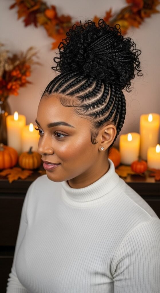 Cornrows into a Curly Bun 2
