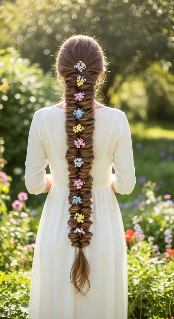 Fishtail Braid with Flowers