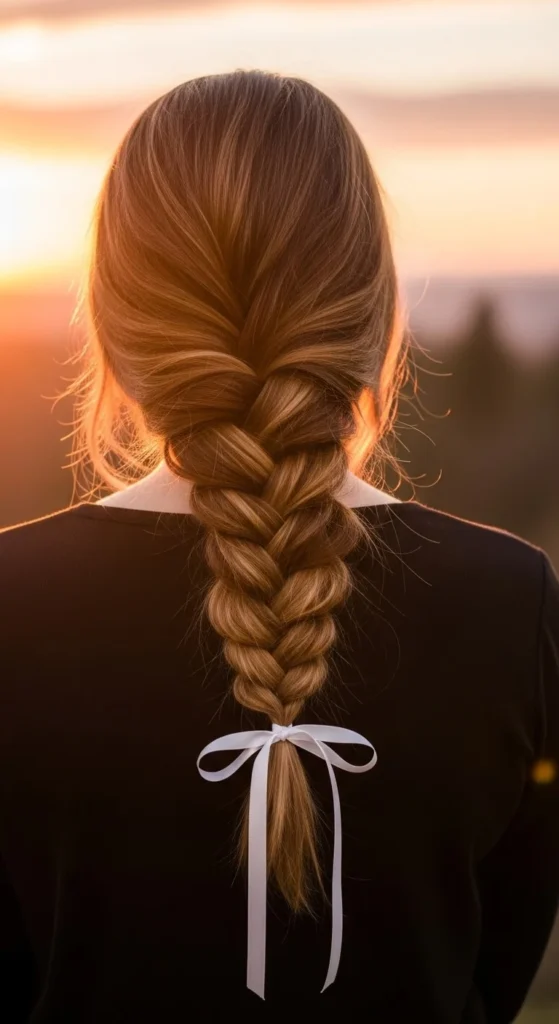 Loose Side Braid with Ribbon
