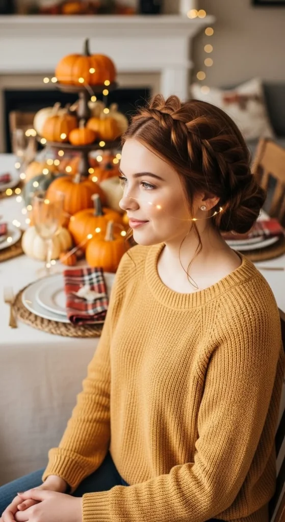 Low Messy Bun with Braided Crown 1