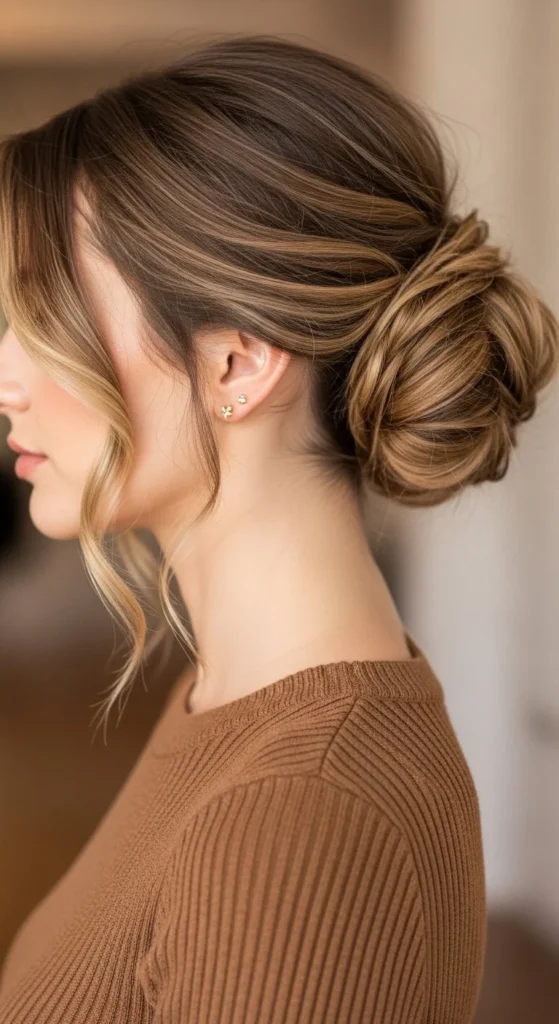 Low Textured Bun with Loose Waves