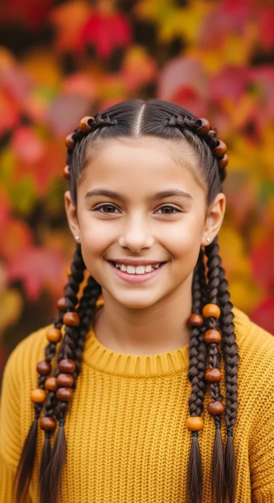 Side Part Braids with Beaded Ends
