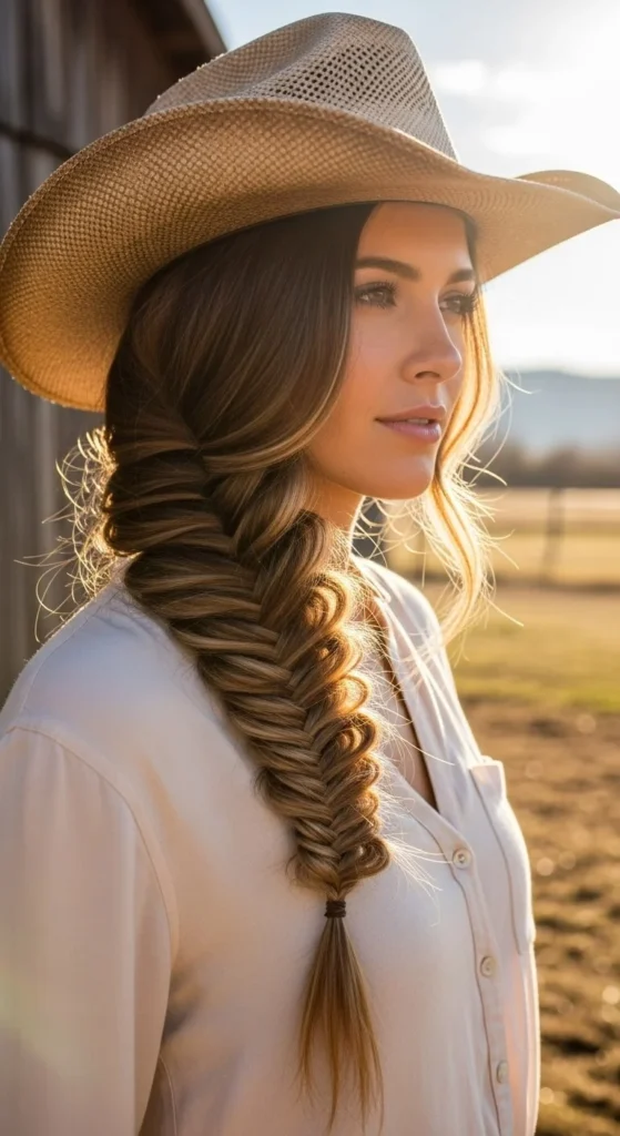 Side Swept Cowgirl Fishtail Braid