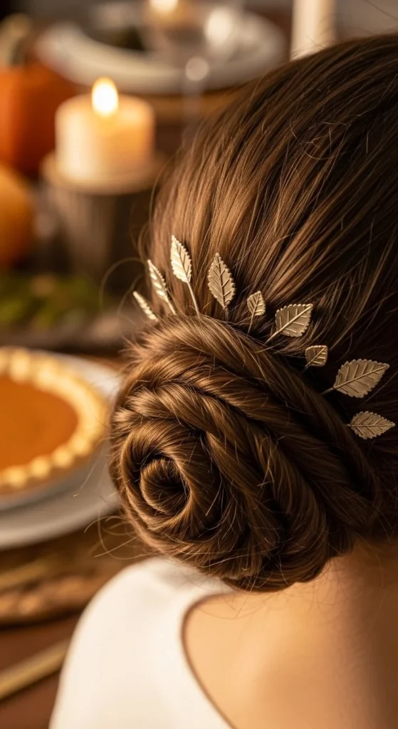Twisted Bun with Leaf Pins