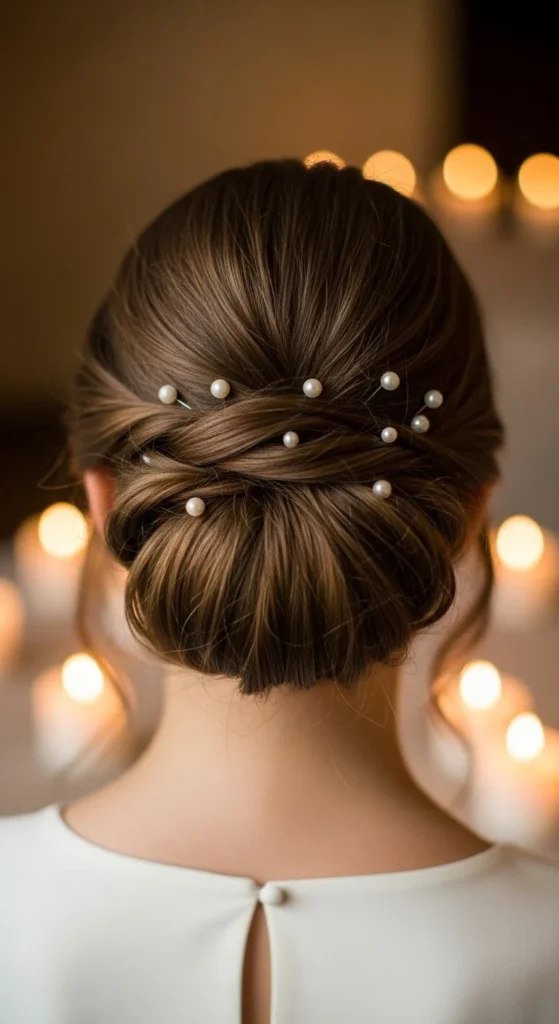 Twisted Low Bun with Pearls