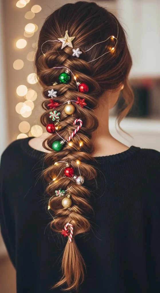 Waterfall Braid with Tiny Ornaments