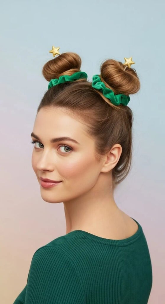 6. Tree Shaped Space Buns